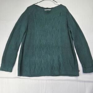 Tommy Hilfiger Hunter Green Cable Knit Boatneck Sweater Size XL